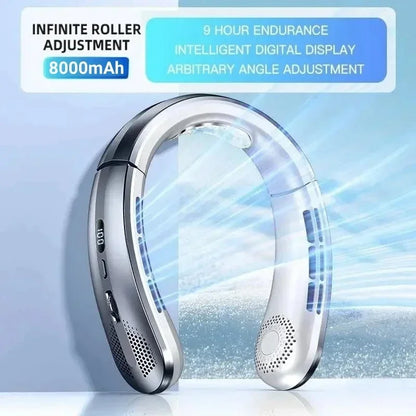 8000mAh USB Hanging Neck Fan Portable Bladeless Mini Rechargeable Mute LED Digital Display Electric Air Cooler Handheld - Kimlud