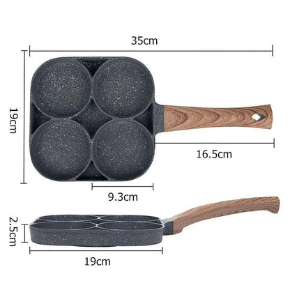 LMETJMA Pancake Egg Frying Pan 4 Cups Omelet Poached Egg Pan for Breakfast Divided Coating with Non Sticking Handle JT888