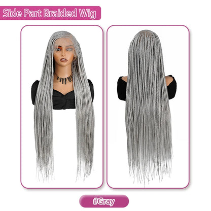 36'' Burgundy Full Lace Braided Wigs Faux Locs for Black Women Synthetic Knotless Cornrow Braid Wig Side Part Wig Box...