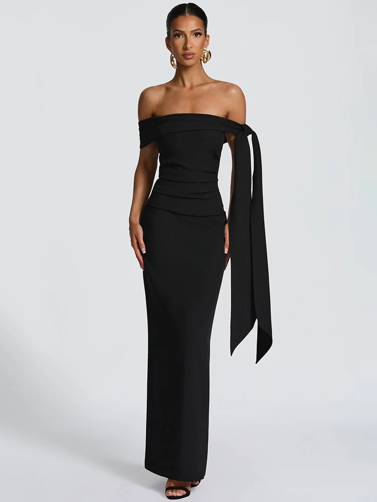 Mozision Off-shoulder Strapless Sexy Maxi Dress Women Elegant Sleeveless Backless Draped Ruched Bodycon Club Party Long Dresses