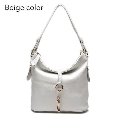 Zency Elegant Women Red Leather Handbag 100% Genuine Leather Lady Hobo Bag Charming Ring Medium Shoulder Bag Bright...