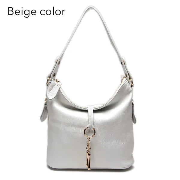 Zency Elegant Women Red Leather Handbag 100% Genuine Leather Lady Hobo Bag Charming Ring Medium Shoulder Bag Bright...