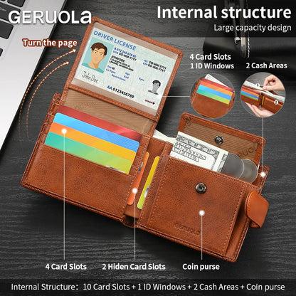 Compact genuine leather wallet, top-grain cowhide wallet with multiple card slots, RFID protection | Kimlud Premium Shirt
