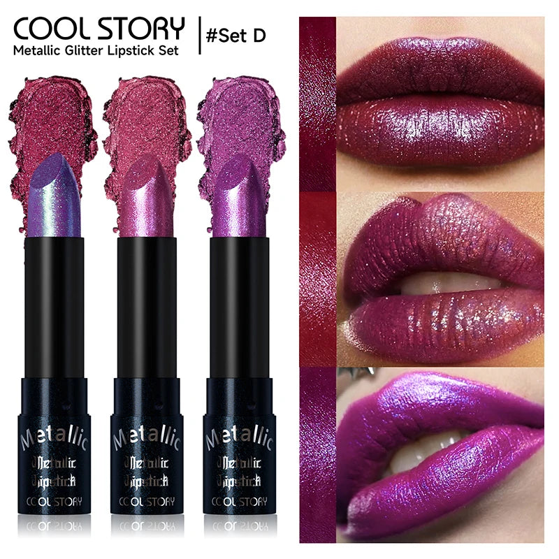 15 Colors Metallic Purple Chameleon Lipstick Waterproof Long Lasting Pearlescent Glitter Diamond Lipstick Halloween...