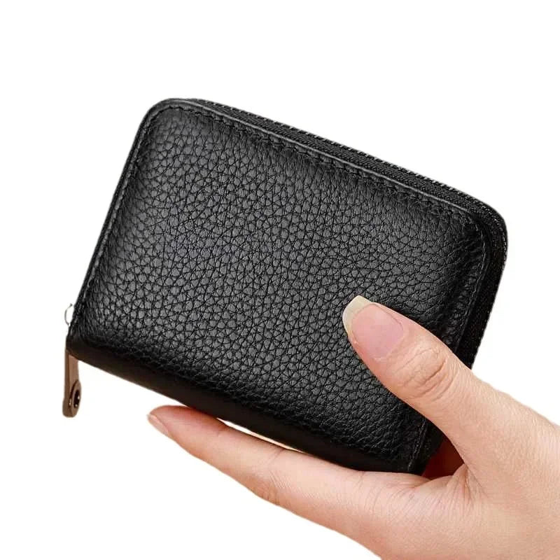 Multi Slot Card Holder Vintage Small Wallet Women Men Business Bank Credit Card Bag Male Coin Pouch Solid Leather Zipper...