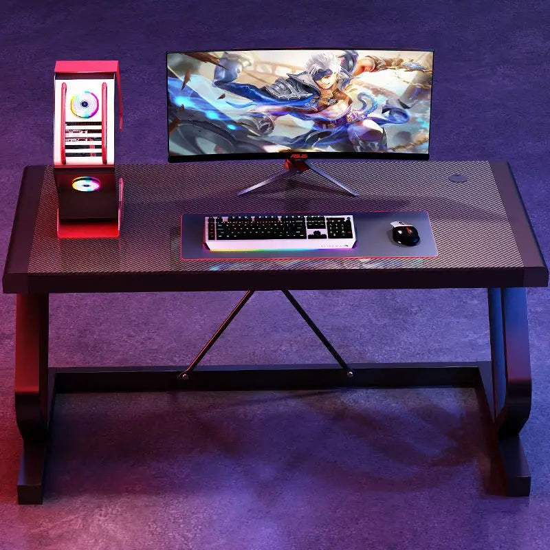 Carbon Fiber Gaming Desk Computer Desk with Tempered Glass Top & Reinforced Steel Frame Modern Gamer Desk Home Office Furniture