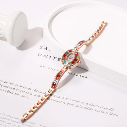 JEWELRYWE Women Oval Case Diamond Bracelet Watch Quartz Elegant Shell Dial Removable Strap Party Dress Watch - Kimlud