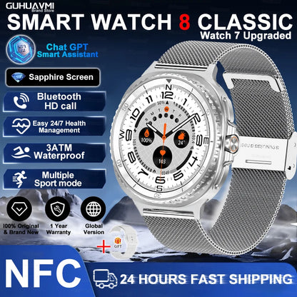 46mm Watch 8 Ultra Classic GPS Compass NFC SmartWatch Men AMOLEDS Rotating Dial BT Call 3ATM Waterproof Watch7 Upgraded Watches