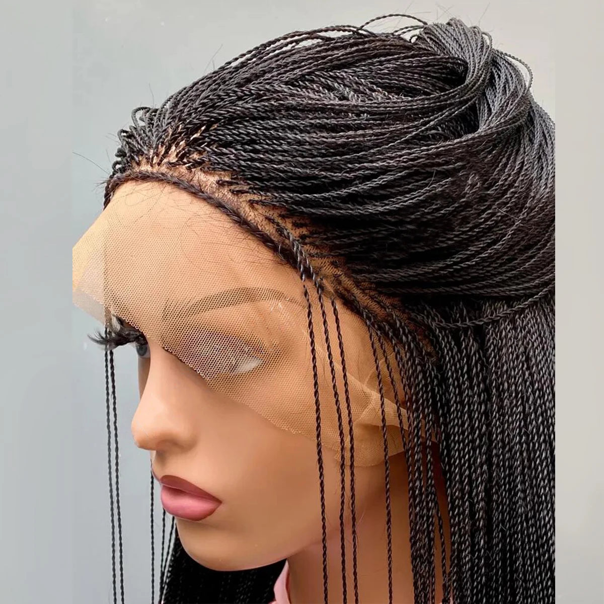 28 Inch Micro Twist Braided Wig for Black Women Front Lace Color 1B Black Braids Glueless Tiny Twist Braid Wigs