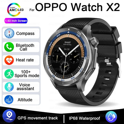 OPPO Watch X2 Latest Bluetooth Call Smartwatch Men GPS NFC Health Monitoring IP68 Waterproof Watch AMOLED HD Screen Smart Watch