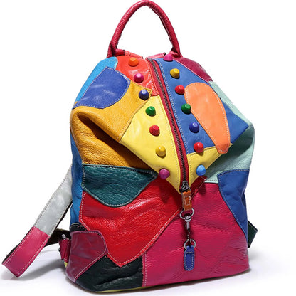 Stylish Stitching Leather Rivets Backpack Wear-resistant Waterproof Bag For Daily Work Travel Party