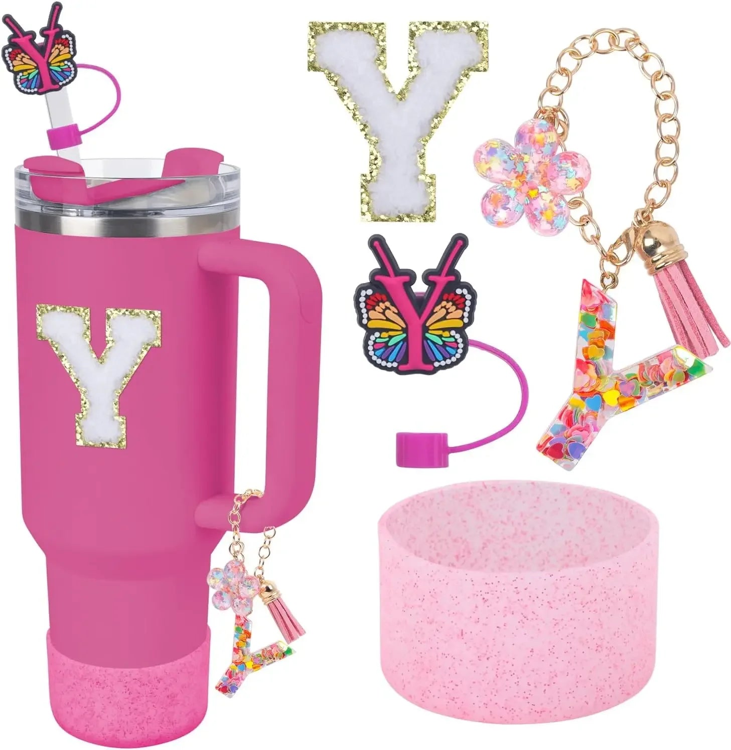 Accessories for Stanley Cup 40oz 30oz Letter Charms for Handle Silicone Boot,Straw Cover Topper & Sticker Charms