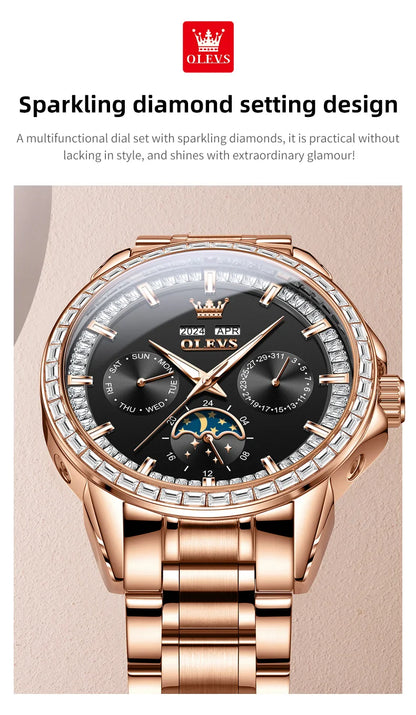 OLEVS 6695 Automatic Mechanical Men's Watches Luxury Brand Original Diamond Bezel Moon Phase Perpetual Calendar Man...