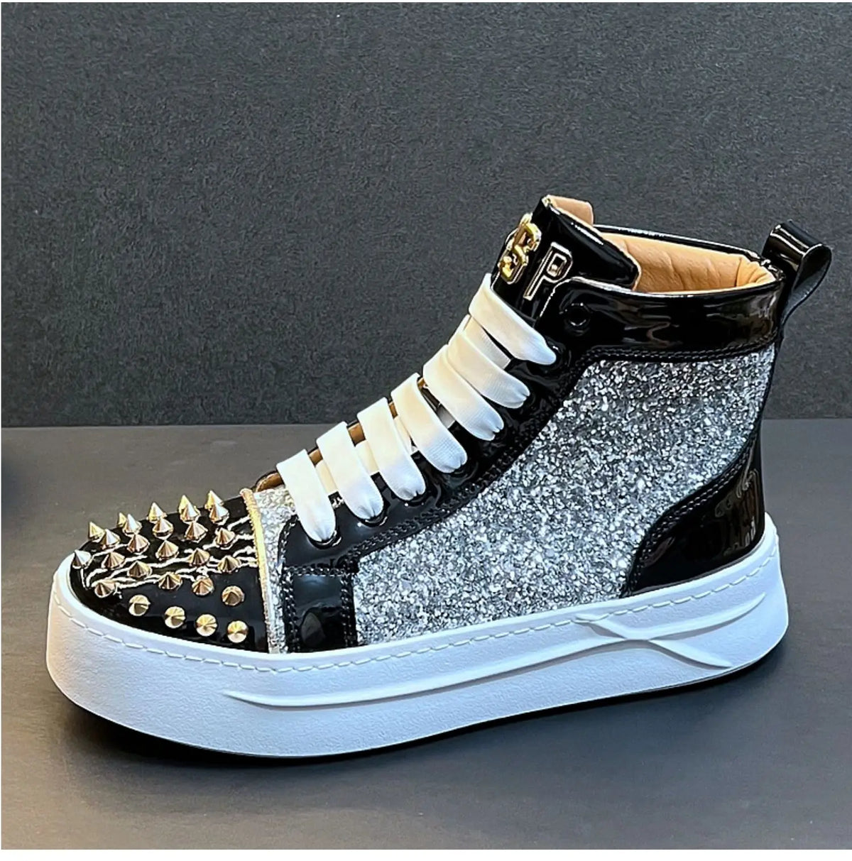 Rhinestone Luxury Designer Sneakers Italy Fashion Men Punk Hip Hop Platform Casual Shoes Trainers Business Wedding Loafers 93