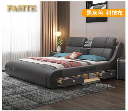 Modern Simple Massage Bed Luxury Water Proof Design Bedframe Double Bed Smart White Nordic Furniture | Kimlud Luxury Bed