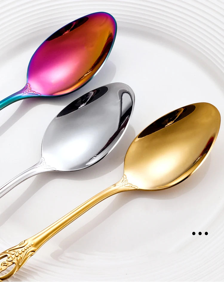 Golden Stainless Steel Cutlery Set Royal European Spoon Fork Complete Tableware Retro Design Dishwasher Safe Elegant...