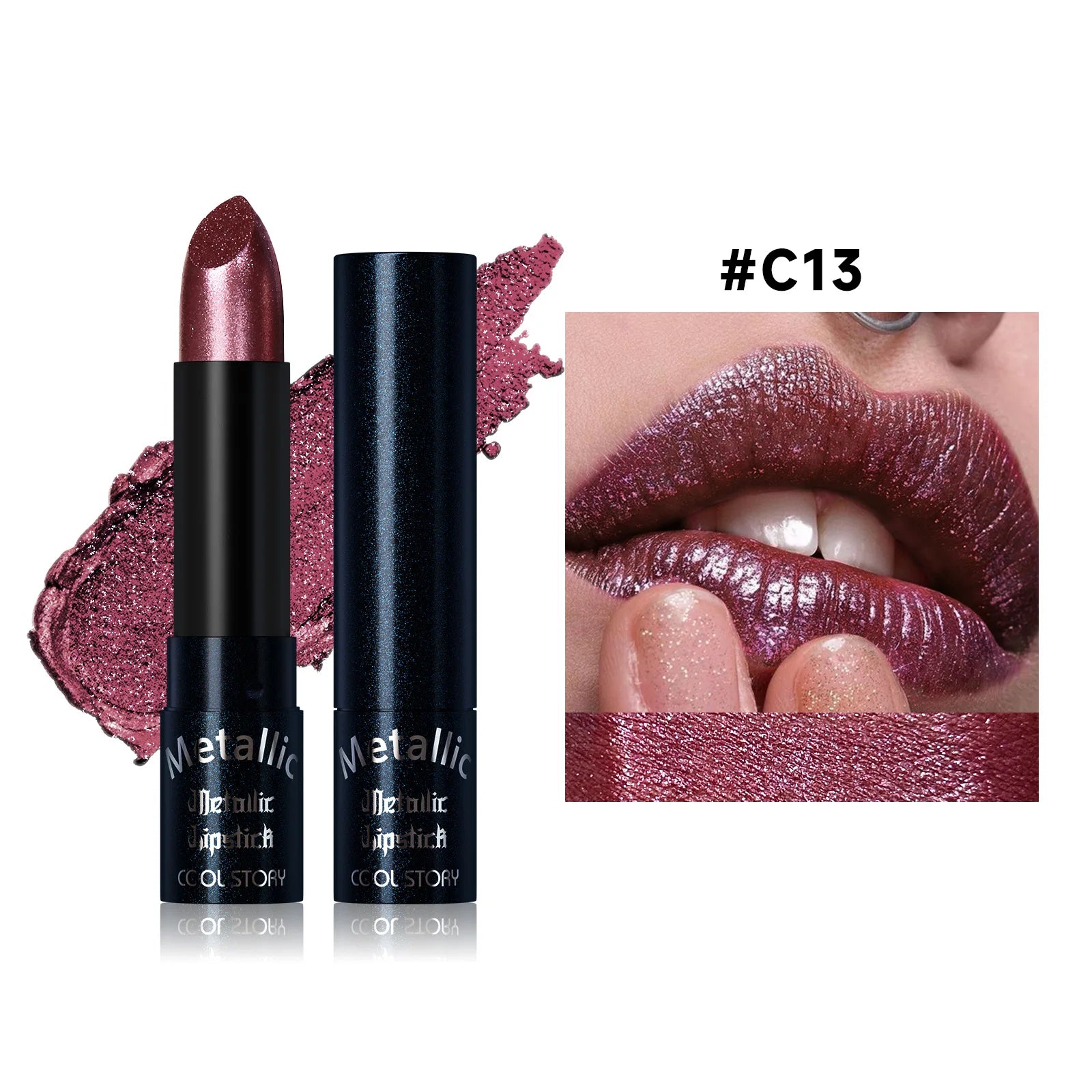 Metallic Pearlescent Pink Glitter Velvet Lipstick Waterproof Long Lasting Matte Shimmer Diamond Lipstick Women Makeup Cosmetics