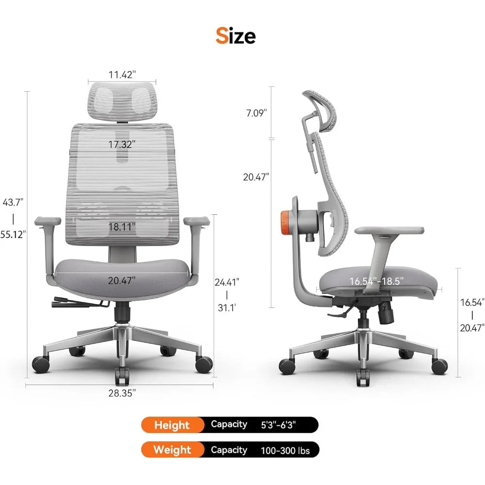 Newtral Ergonomic High-Back Office Chair, Home Office Desk Chair with Auto-Following Lumbar Support, Adjustable Headrest, 3D Arm
