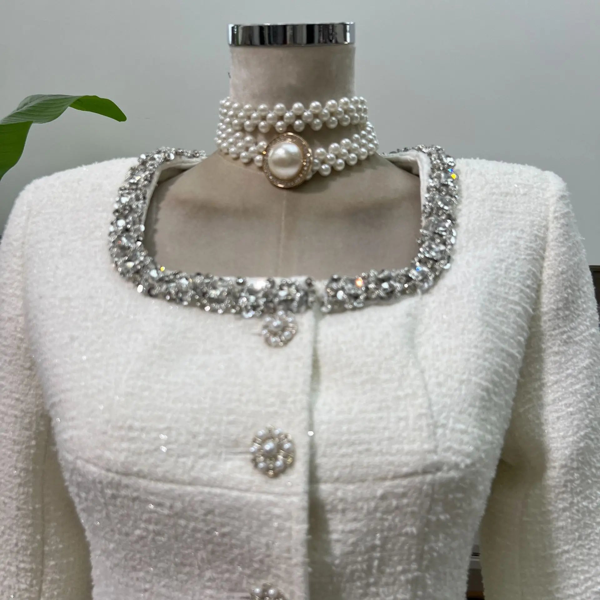 IEQJ Fashion Black 2 Piece Set Women Square Collar Diamonds Inlaid Short Jacket High Waist Skirt Suit Autumn New 3A556