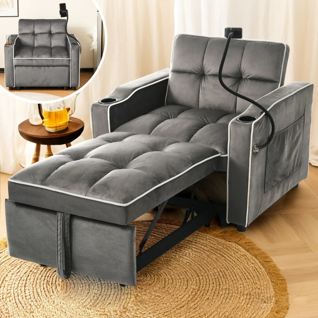 3-in-1 single-bed sofa - with beverage rack and phone holder, sofa recliner, recliner, armchair, 83*167*76 cm - Kimlud