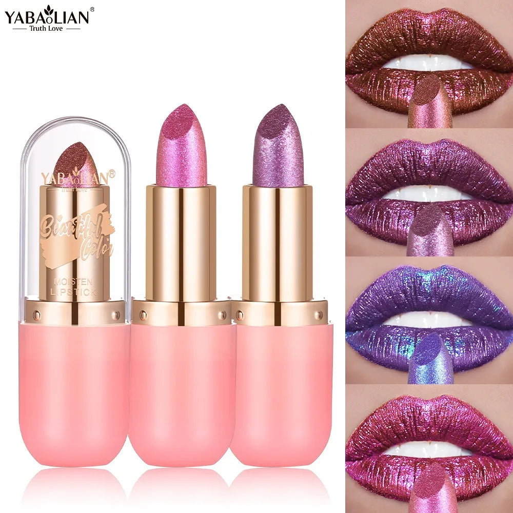 7-Color Aurora Chameleon Metallic Lip Stick High Shine Long-Lasting Diamond Blue Purple Lip Gloss for Halloween & Stage Makeup - Kimlud
