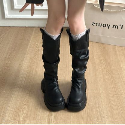 Autumn Winter Platform Thick Bottom Women Long Boots Fashion Slip On Shoes Vintage Ladies Knight Botas