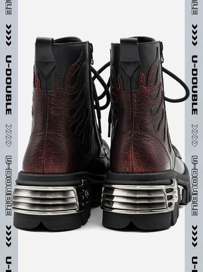 2025 New Punk Women Platform Ankle Boots Female's Rock Round Toe Lace Up Fashion Retro Chunky Shoes Metal Decor Short Boots