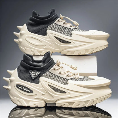 Men Air Mesh Casual Sport Shoes Thick-soled Breathable Lace-up Chunky Sneakers