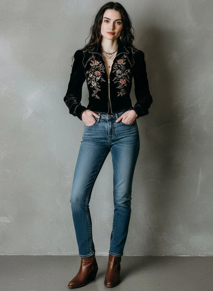 Women's Jacket Coat Autumn Zipper-fly Lapel Collar Floral Printed Short Coat Vintage Chic Woman Casual Outerwear Coat Tops