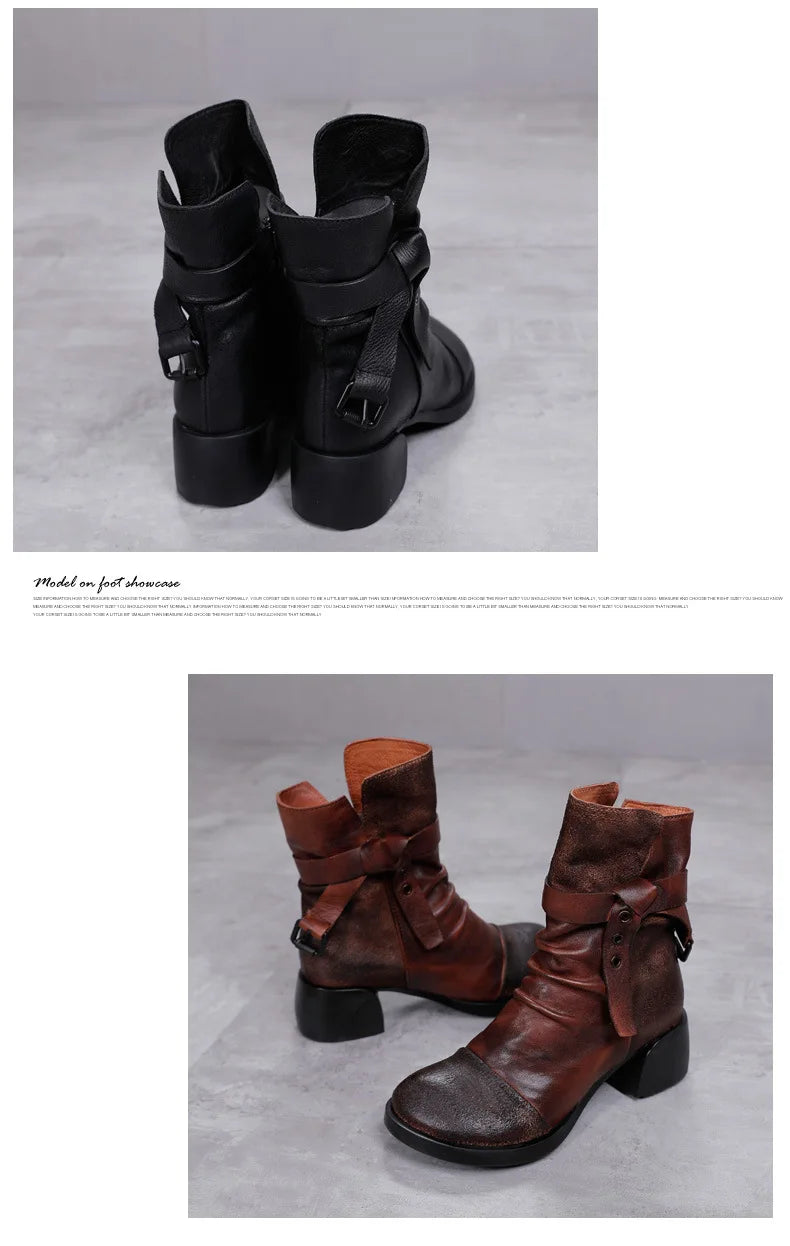 Careaymade-Genuine Leather Patchwork Ankle Vintage Short Boots Zipper Women Shoes Fashion Round Head Mujer Soft Botas Femininas