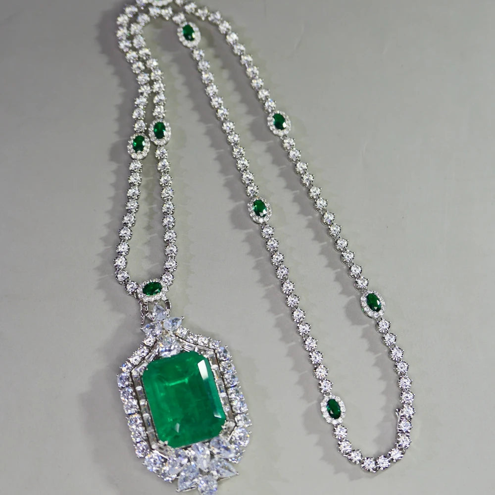KQDANCE Large 20*26mm Green Stone Lab Emerald Pendant For All-matching CZ Diamonds Tennis Chain Necklaces Wedding...