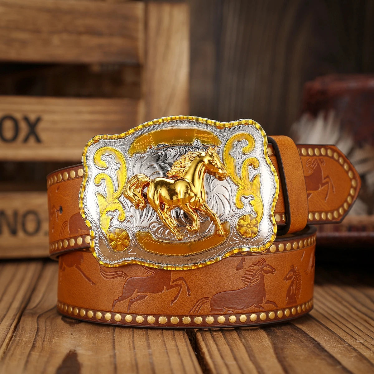 A Western-style buckle PU belt suitable for both men and women, and a unique retro casual belt (with perforated nails)