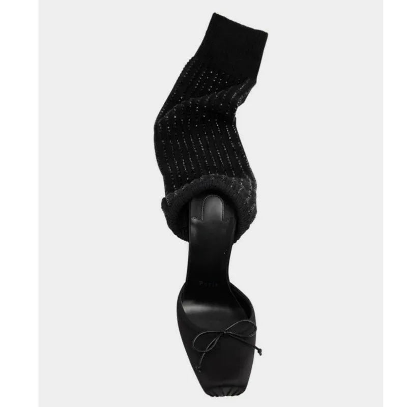 European AndAmerican Trendy High-heeled Square Toe Ballet Shoes for Women,sexy Rhinestone Bow Bag and Long Tube Socks,cool Boots - Kimlud