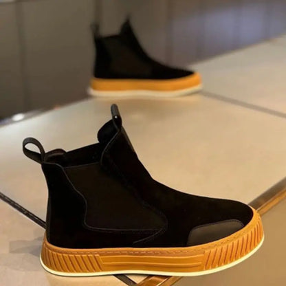 High Top Sneaker Men Winter Plush Snow Boot Fashion Casual Nubuck/Microfiber Leather Upper Height Increased Platform Board Shoes