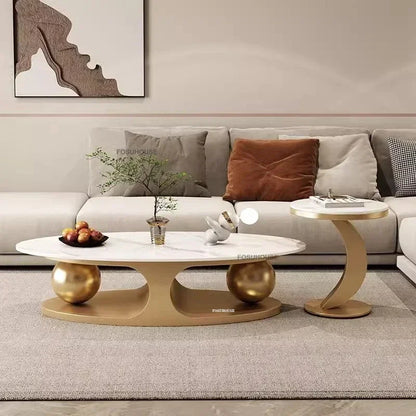 Italian Bright Rock Plate Coffee Tables Nordic Living Room Furniture Home Iron Art Corner Table Light Luxury Oval Side...
