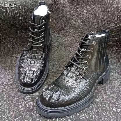 Authentic Real True Crocodile Skin Men's Casual Black High-top Shoes Genuine Exotic Alligator Leather Male Short ZIP Ankle Boots