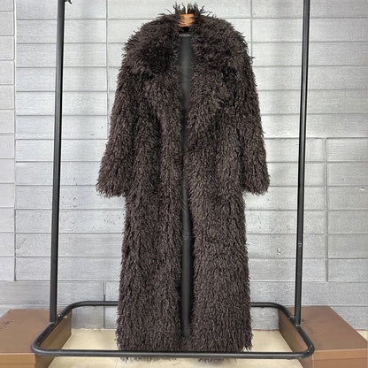 2025 Winter New Colorful Women's Furry Coat Rose Pink Faux Fur Coat Suit Collar Autumn Winter Thick Cardigan Long...