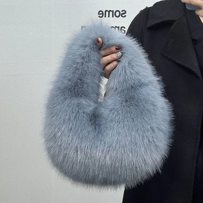 Soft Plush Women's Small Handbags Simple Faux Fur Female Fluffy Clutch Purse Winter Fashion Furry Tote Solid Color Shoulder Bags