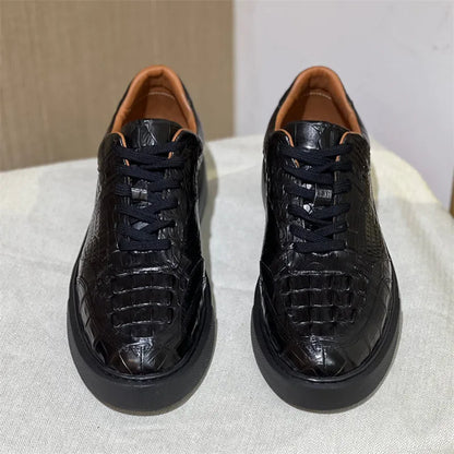 Authentic Crocodile Skin Clear Black Male Casual Platform Board Shoes Genuine Real Alligator Leather Men's Lace-up Walk Sneakers