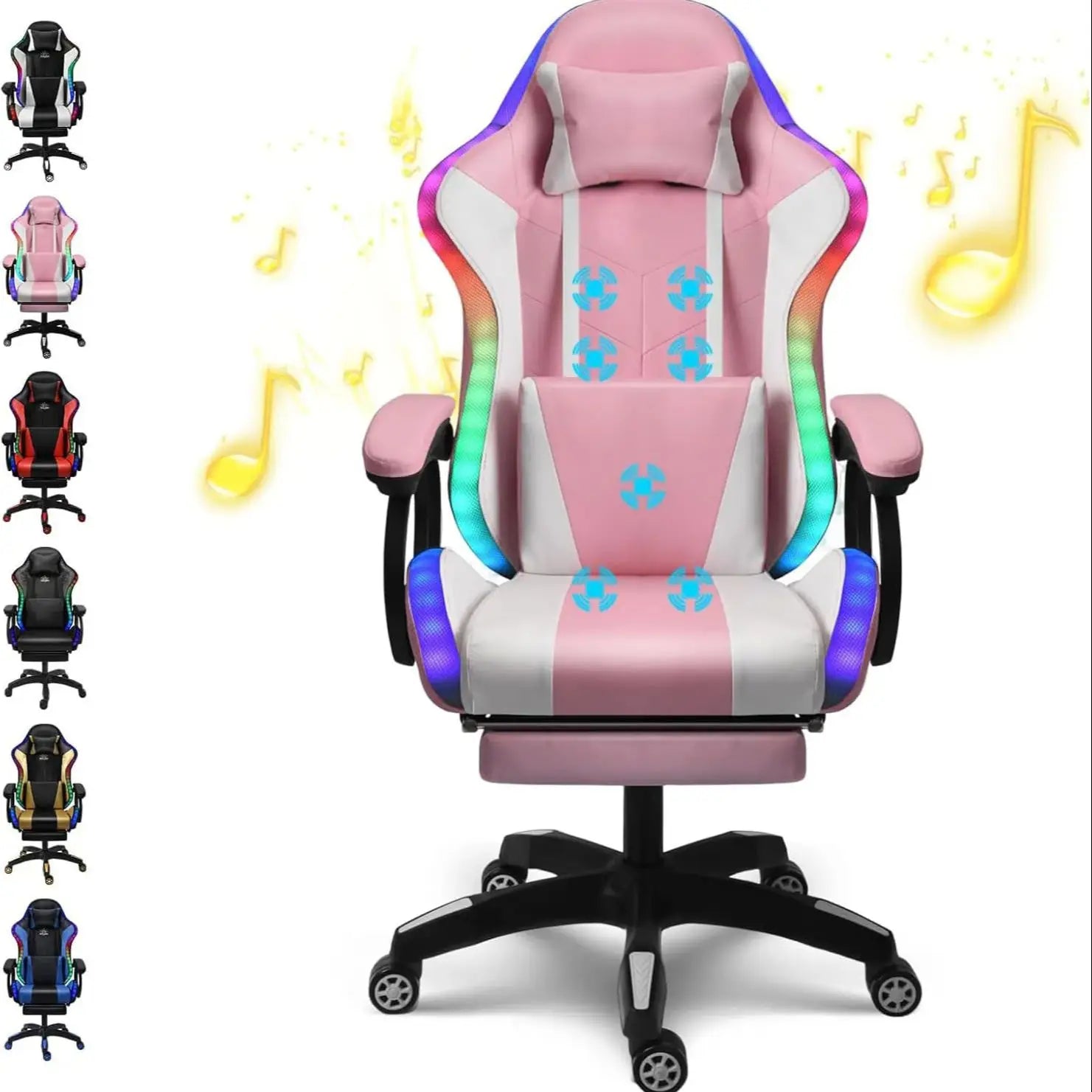 Gaming Chair with Speakers & RGB LED Lights Ergonomic Computer Gaming Chair with Footrest Music Video Game Chair