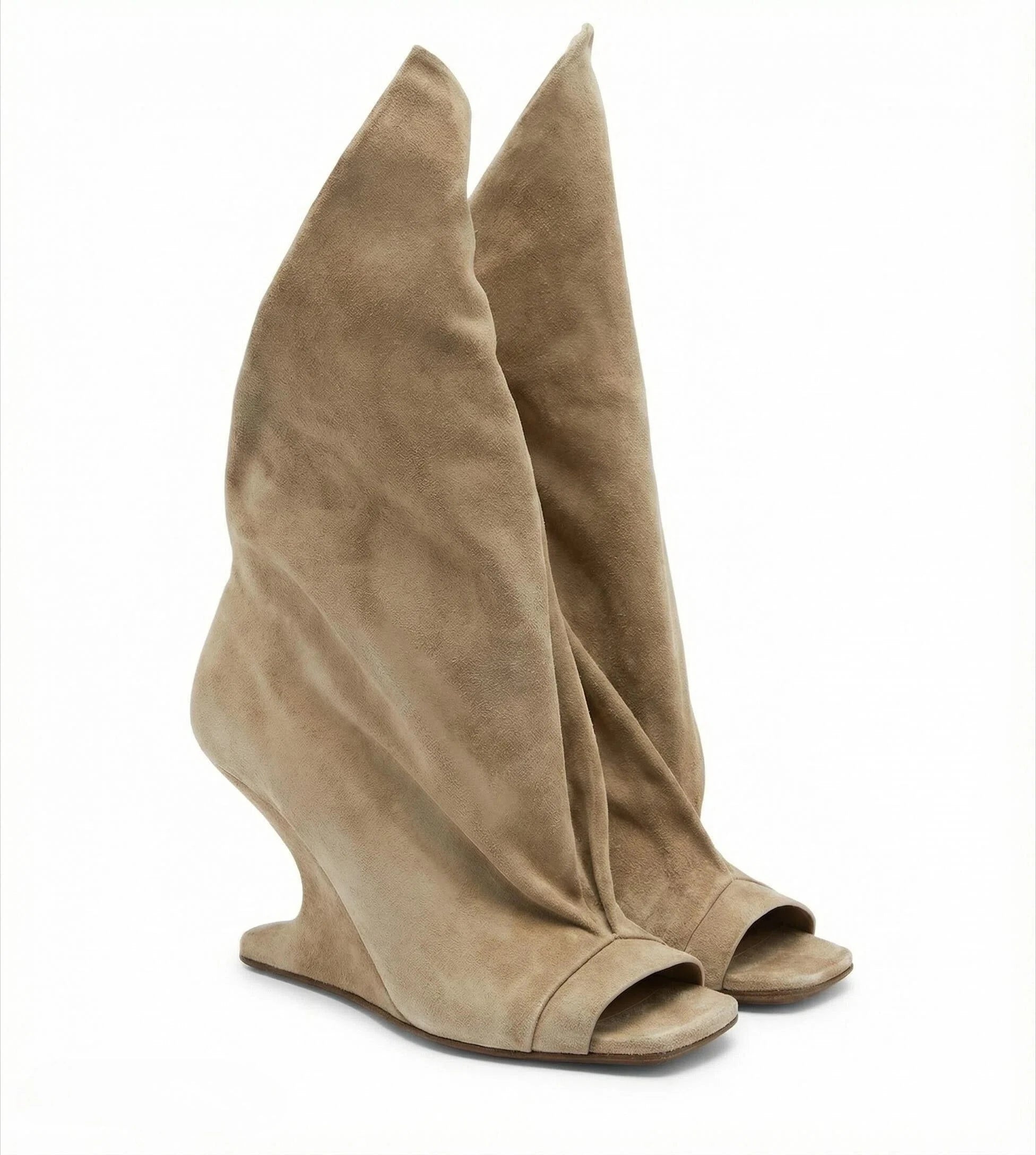 2026 European and American Women's Trendy, Niche, Personalized, Unique, Sloping, Sexy, Open Toed, Fishmouth, Sleeve Short Boots - Kimlud