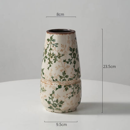 New Chinese pastoral green retro ceramic vase flower arrangement hydroponics living room dining table creative ornament