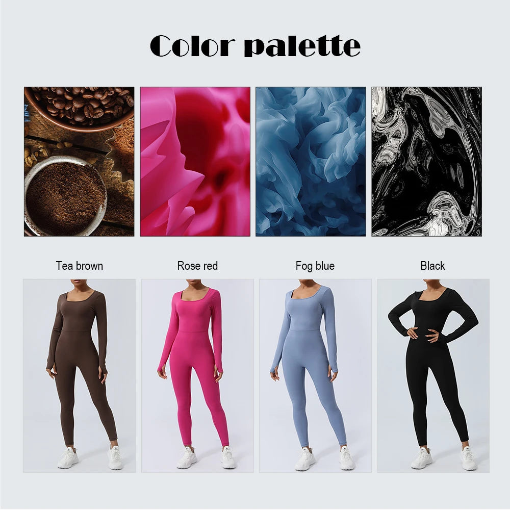 Women Fitness Jumpsuit Backless Long Sleeve Tights Yoga Set Running Training With Padded Sport Set - Kimlud