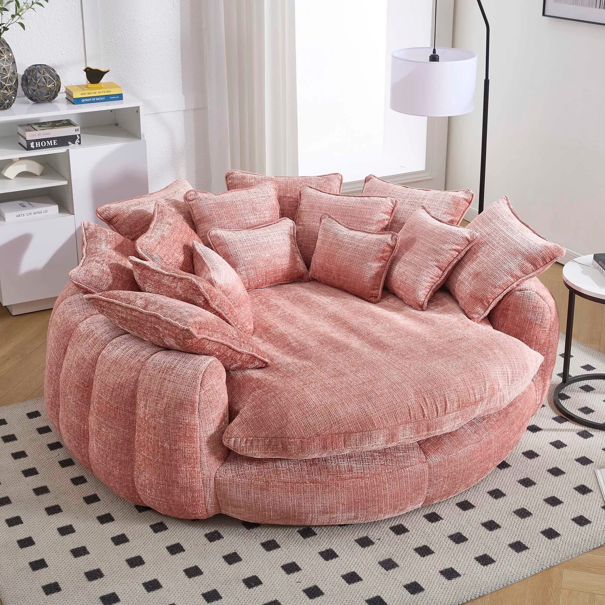 81.1" Cloud Couch Sleeper Sofa, Oversized Round Chaise Lounge Chair with 14 Pillows, Modern Chenille Boneless Couch, Memory Foam