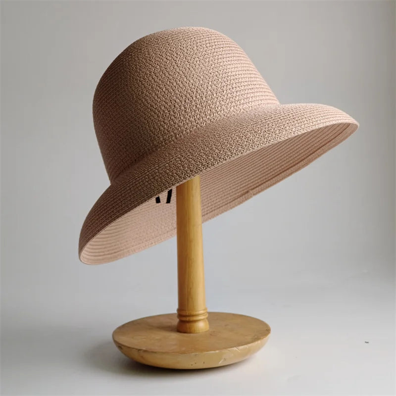 New Summer Sun Hats Ladies Solid Plain Elegant Wide Brim Hat Female Round Top Panama Floppy Straw Beach Hat Women |...