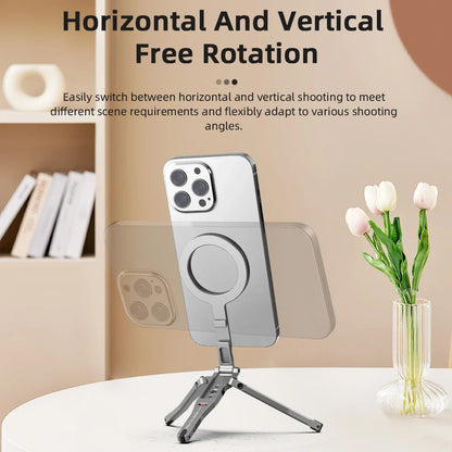 Flymile Magnetic Selfie Stick Tripod for Magsafe iPhone 16 15 14 13 12 Pro Max Samsung Phone Foldable Desktop Tripod 1/4" Holes