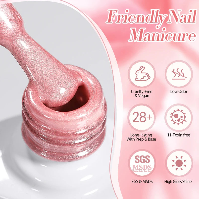 BORN PRETTY 10ml Pink Glass Bead Cat Magnetic Gel Nail Polish Spring Moonlight Jelly Crystal Semi Permanent Soak Off Manicure