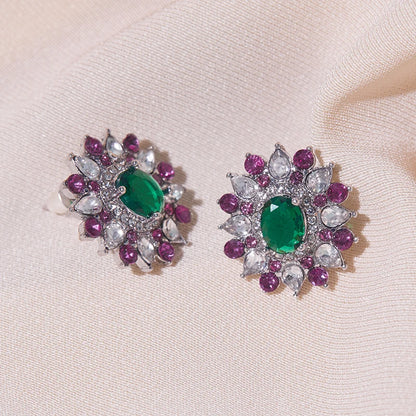 Luxurious Sweet Full Zircon Sparkling Stud Earrings for Women Fashion Flower Wedding Trendy Jewelry Party Gift...
