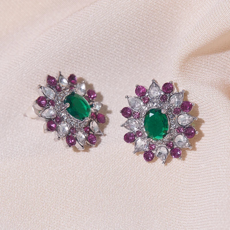 Luxurious Sweet Full Zircon Sparkling Stud Earrings for Women Fashion Flower Wedding Trendy Jewelry Party Gift...