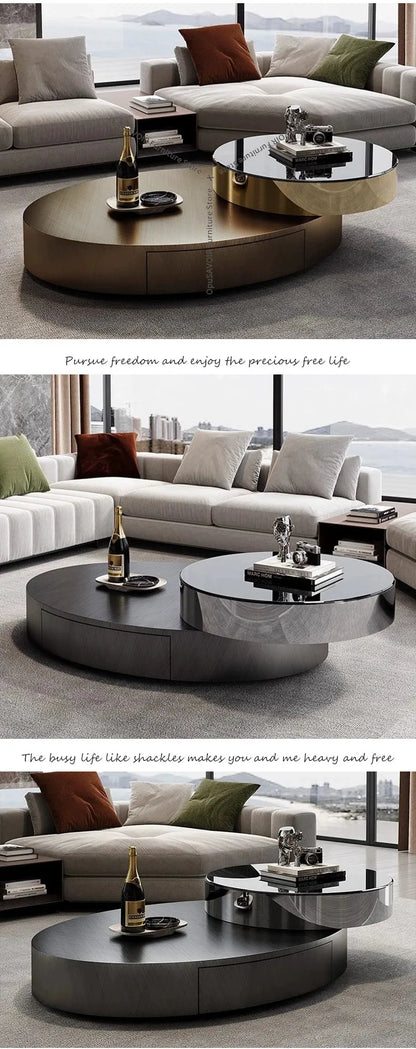 Italian Luxury Oval Coffee Tables Modern Minimalist Rotatable Center Coffee Table Set Stainless Steel Living Room...